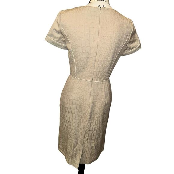 Alex Marie‎ Tan Textured Sheath Pencil Dress Pockets Geometric Office Work Sz 4 - Picture 4 of 12